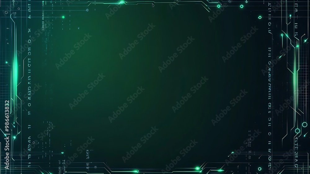 Poster Abstract digital green technology background with glowing lines and circuit board pattern.