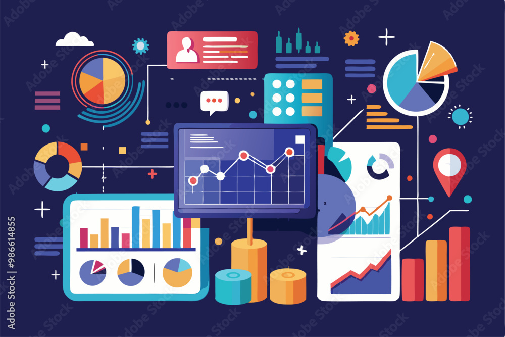Poster a variety of graphs, charts, and data visuals are used to analyze current trends in statistics, anal