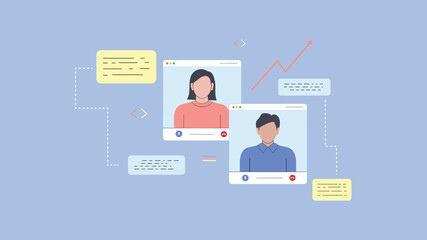 virtual team meeting online collaboration and data analysis vector illustration