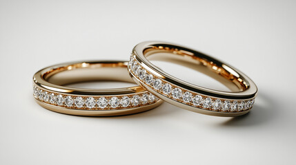 Two gold wedding bands infinity rings marriage proposal background concept