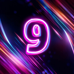 set of neon numbers, 3d rendering, nine