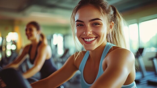 Young woman cycling with partner