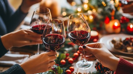 Holiday gathering with wine and food.