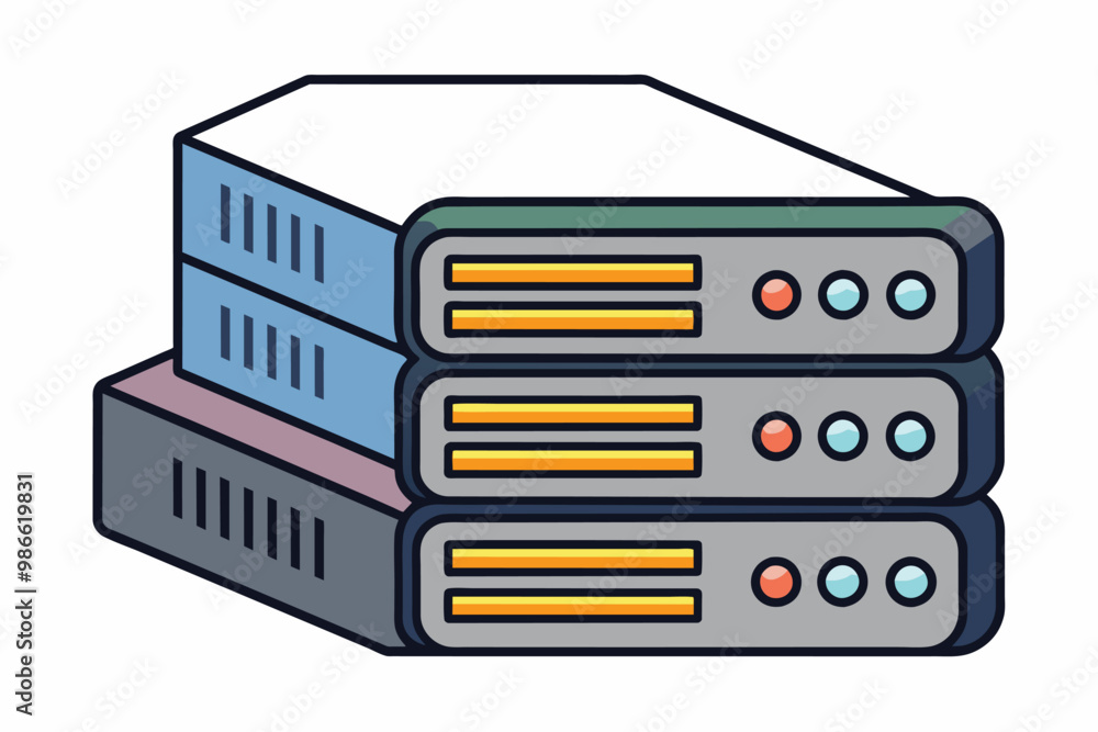 Poster a simple drawing illustrates a backup server with three stacked units, showcasing lights and buttons