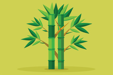 A bamboo tree illustration featuring bright green leaves and customizable bamboo stalks for creative use, Bamboo tree illustration that can be customized and is flat.