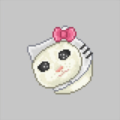 Sad cat with funny hat, pixel art illustration