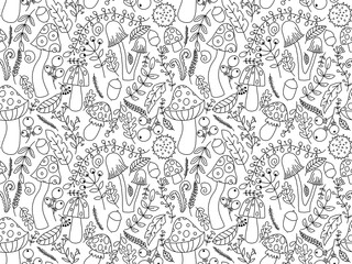 Cartoon autumn harvest seamless Halloween mushrooms pattern