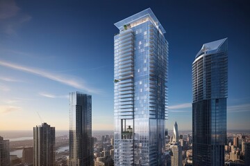 Fototapeta premium Innovative Skyscraper Development: Modern Glass and Steel High-Rise Architecture