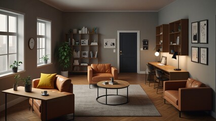 beautifully designed modern living room featuring elegant furniture, warm lighting, and contemporary decor, creating a welcoming and comfortable atmosphere