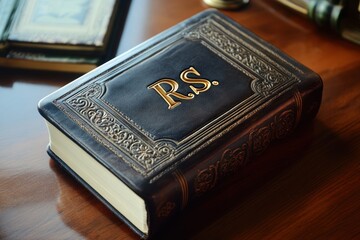 Fototapeta premium Ornate Leather-Bound Book with Gold Initials 
