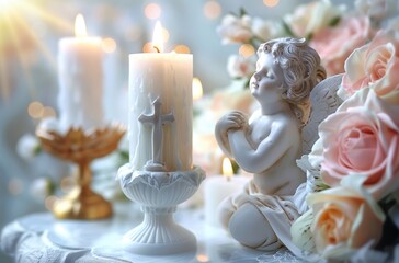 Topic divine ceremony: child baptism in church, infant christening, revered catholic observance connecting with god, sacred traditions, Christian rites, faithfully adhering to god's holy ordinances