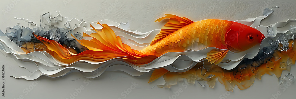Poster captivating abstract art piece blends 2d watercolor splashes with 3d glass shards symbolizing the fr