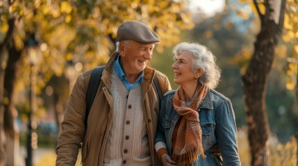 Elderly couple walking