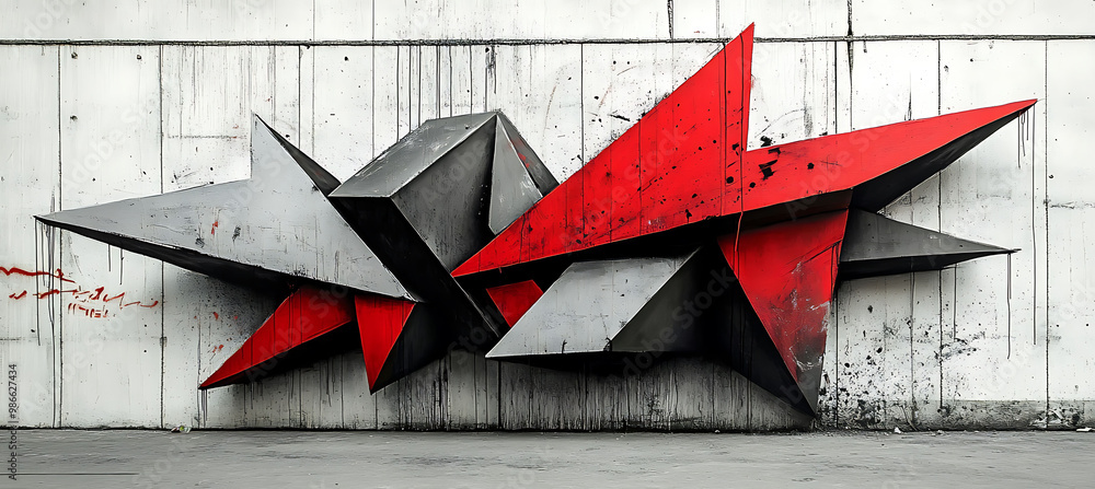 Poster captivating abstract art piece where 2d calligraphy flows into 3d geometric shapes symbolizing the b