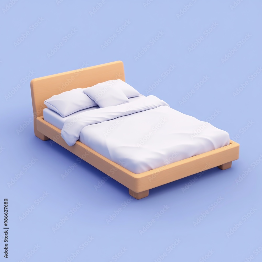 Canvas Prints 3D Bed Icon: Comfortable Sleeping Furniture Illustration Logo