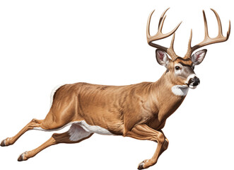a white-tailed deer buck (Odocoileus virginianus) with antlers in motion, full body, side 3/4 view in a PNG, Nature-themed, isolated, and transparent photorealistic illustration. Generative ai