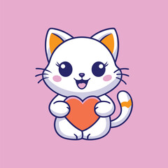 Cute Cat Holding Love Heart Vector Illustration