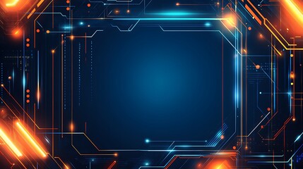 Fototapeta premium Abstract digital technology background with glowing lines and a central empty space for text or logo.