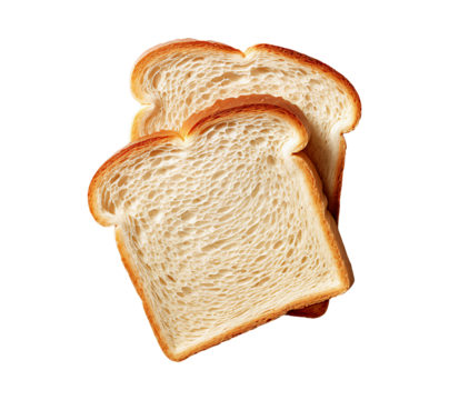 Two slices of bread with a lightly toasted crust on a transparent background