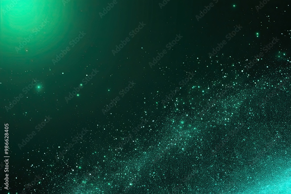 Poster emerald gradient backdrop with sparkling light effect on dark noise texture