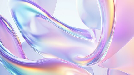 Naklejka premium Abstract iridescent shapes flow and bend in this ethereal, holographic design.