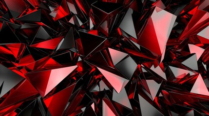 Abstract background with a chaotic arrangement of black and red geometric shapes.