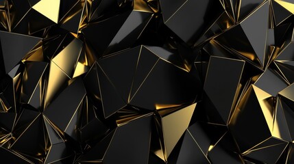 Abstract geometric background with black and gold triangular shapes. 