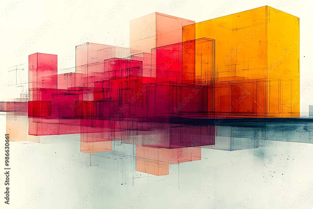 Aufkleber abstract art exploration where 3d wireframes emerge from 2d splashes of color representing the emerg