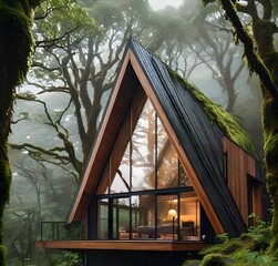 Modern Cabin Nestled in Lush Cloud Forest Landscape
