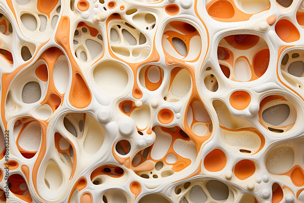 Poster abstract art piece where 3d organic forms are layered over 2d digital grids representing the converg