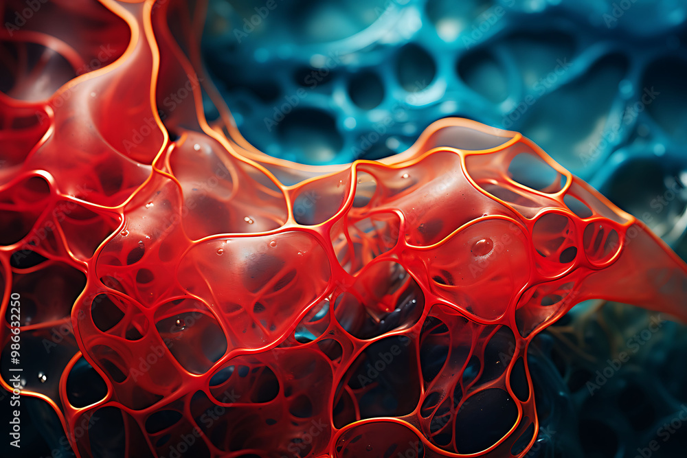 Poster abstract art piece where 3d organic forms are layered over 2d digital grids representing the converg
