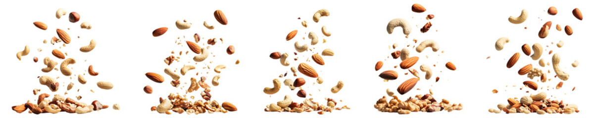 Natural Nutrition Healthy, Organic Nuts Falling on Transparent Background for Vegan Marketing