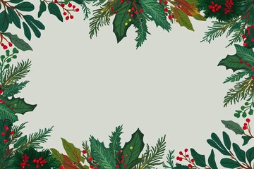 Seasonal Botanical Frame Design for Holiday Cards with Festive Foliage