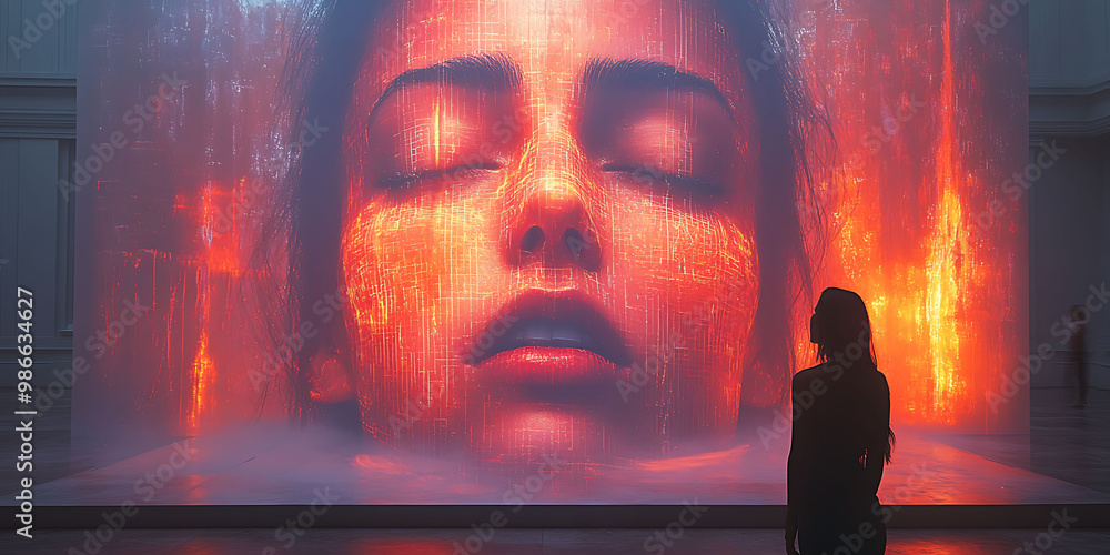 Poster ar art gallery futuristic design allowing users to manipulate augmented art pieces in a digital spac
