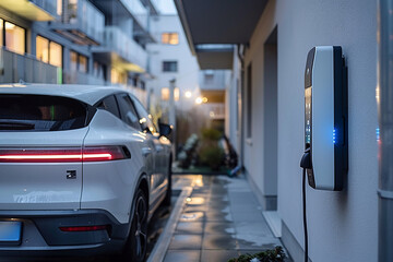Voiture électrique qui recharge avec sa borne