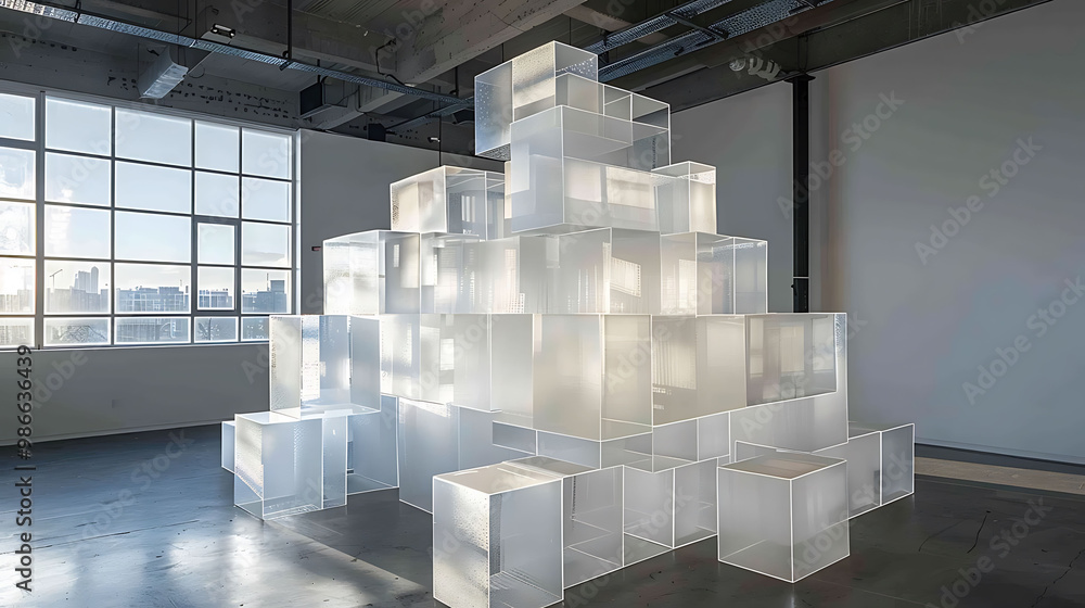 Poster ar art installation showcasing use of block chain in digital art where virtual sculptures are projec
