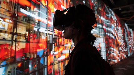 Fototapeta premium Ar art installation showcasing use of block chain in digital art where virtual sculptures are projected into realworld spaces and traded as NFTs