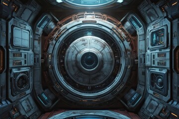 Futuristic Space Station Design with Industrial Mechanisms and Heavy Panel Elements