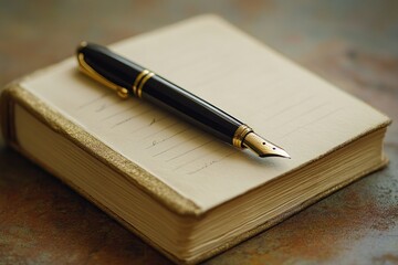 A Gold-Trimmed Book With a Black Fountain Pen Resting on Its Open Pages