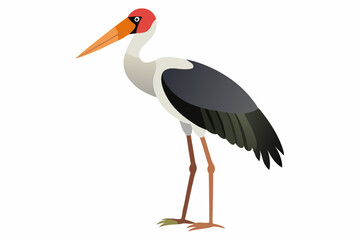 A striking vector art illustration of a Marabou Stork in the Savanna, highlighting its unique features .