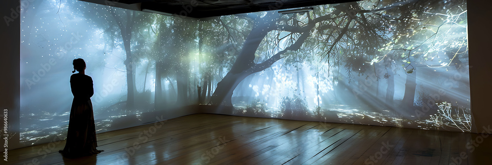 Poster ar collage art exhibit where virtual images objects are layered onto realworld paintings creating an