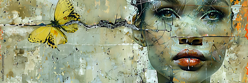 Poster ar collage art exhibit where virtual images objects are layered onto realworld paintings creating an