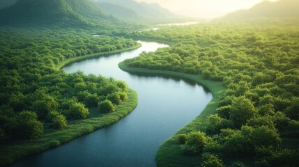 Serene River Winding Through Lush Forest