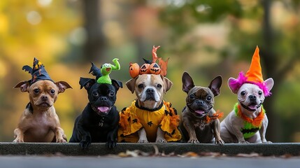 A pet Halloween costume contest, with pets of all shapes and sizes dressed in creative and spooky outfits, judged by a lively audience.