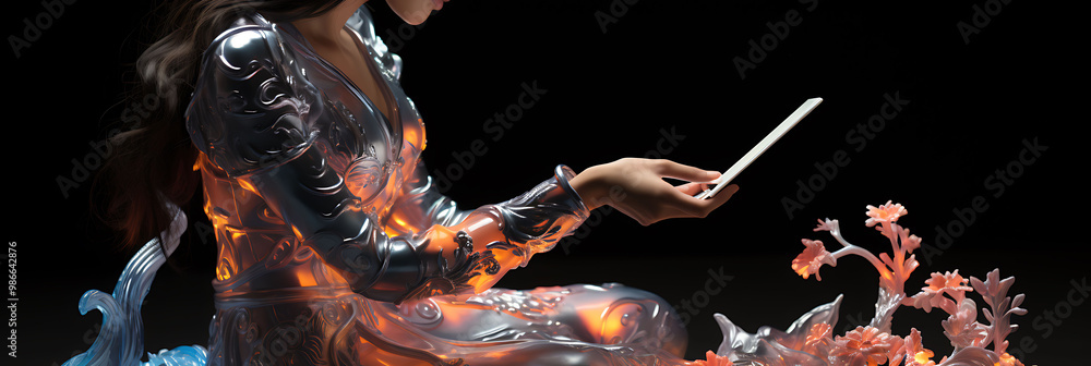 Poster augmented reality art performance where dancers interact digital sculptures that change and evolve a