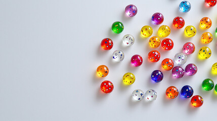 a collection of tiny rainbow-colored pixel art emojis scattered on white