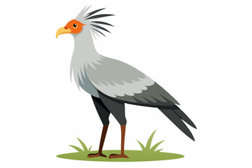 Detailed vector artwork of a Secretary Bird walking through the grasslands of the savanna. Ideal for wildlife designs, educational content, and African-themed nature projects.