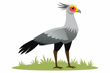 Detailed vector artwork of a Secretary Bird walking through the grasslands of the savanna. Ideal for wildlife designs, educational content, and African-themed nature projects.