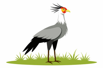 Detailed vector artwork of a Secretary Bird walking through the grasslands of the savanna. Ideal for wildlife designs, educational content, and African-themed nature projects.