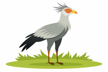 Detailed vector artwork of a Secretary Bird walking through the grasslands of the savanna. Ideal for wildlife designs, educational content, and African-themed nature projects.